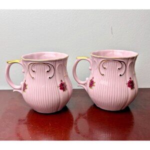 Vintage Czechoslovakia Teacup SET of 2 PINK Rose Porcelain Cups Mug